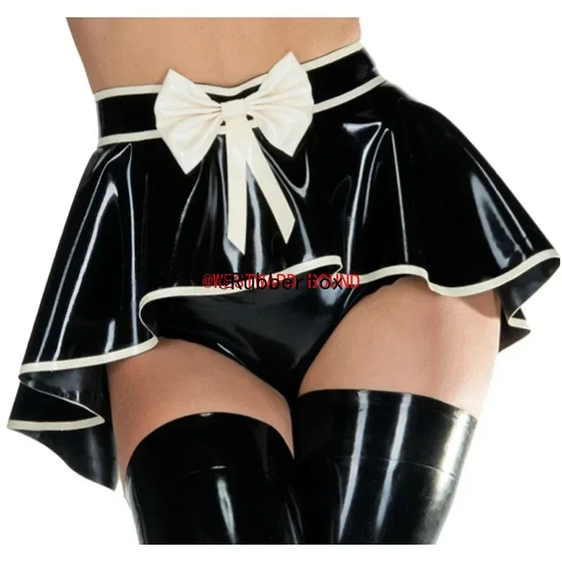 

Черно-белые сексуальные латексные юбки по индивидуальному заказу с бантиками неправильной формы, резиновая подошва, униформа для косплея