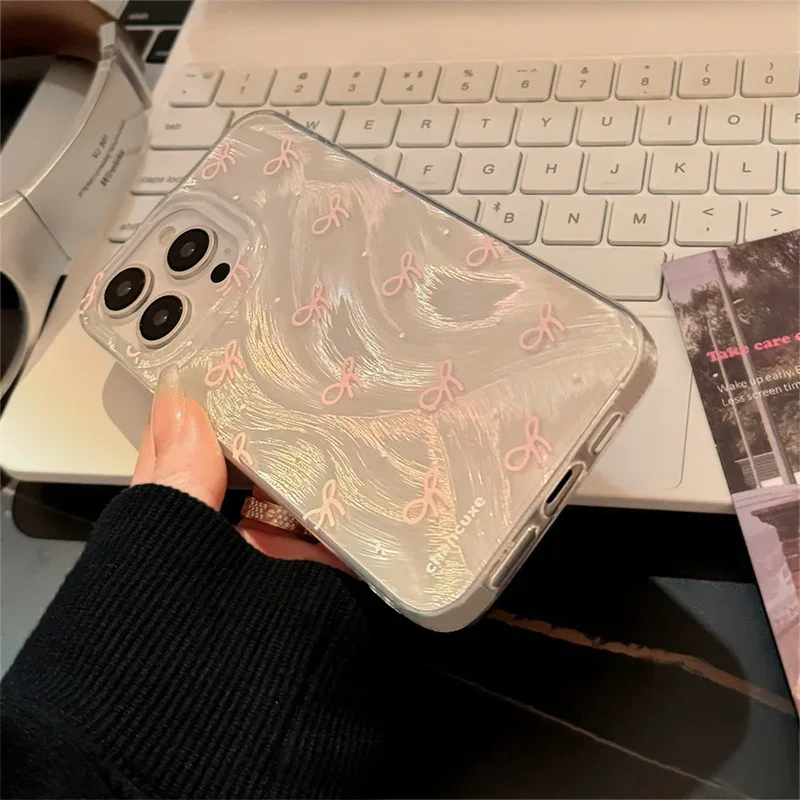 Ins Korean Mini Bow knot Laser Silver Phone Case For Xiaomi Redmi Note 13 12 Pro Plus 5G 12S 11S 11 10 Redmi 12 13 13C 4G Cover