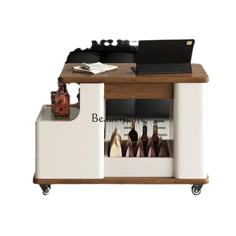 xx59Solid wood multi-functional light luxury with wheel edge few trolley rock slab can be lifted and lowered