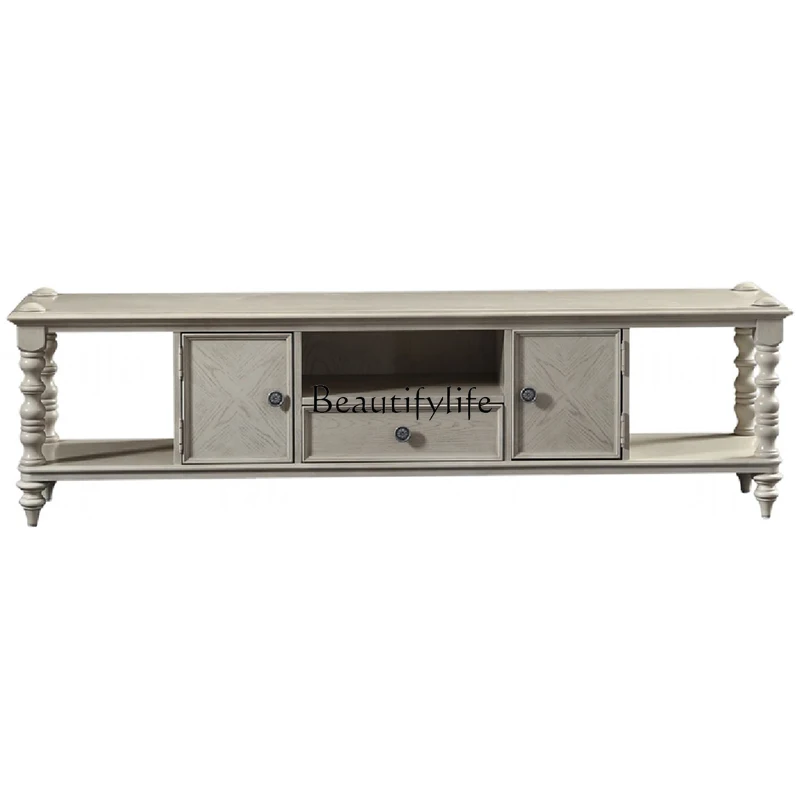 

4*American solid wood TV floor cabinet small apartment rural retro old living room furniture