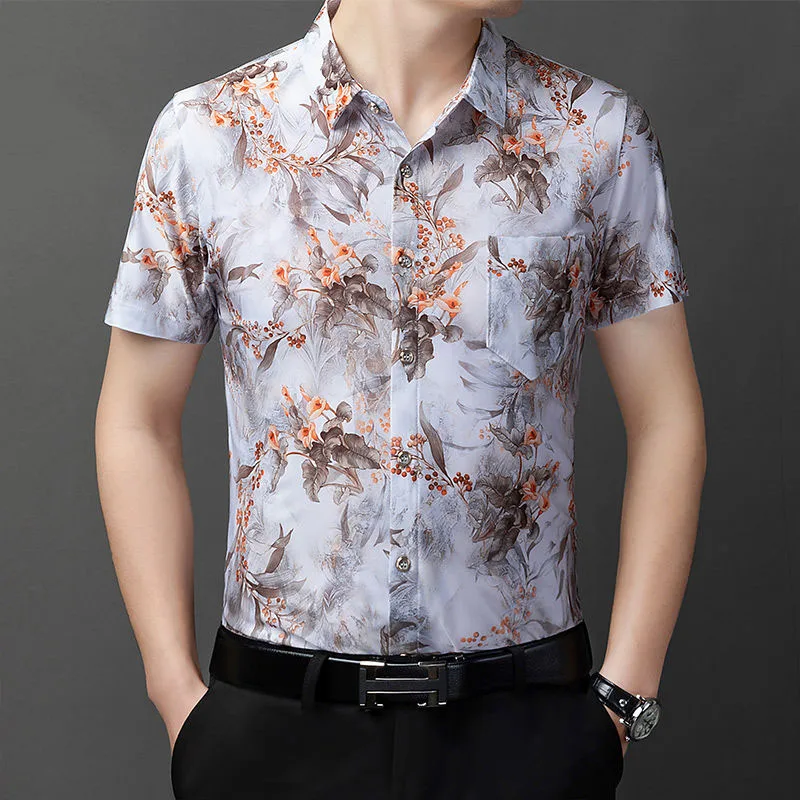 2023 Vintage Trend Printed Polo T Shirt for Men Comfortable Summer New Casual Fashionable Short Sleeve Single-breasted T-shirt