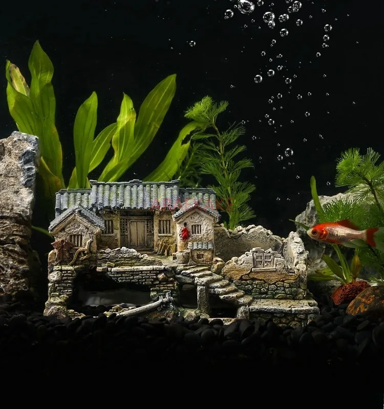 Chinese style fish tank ornaments creative fish and shrimp shelter, aquarium, grass tank landscape decoration, micro landscape,