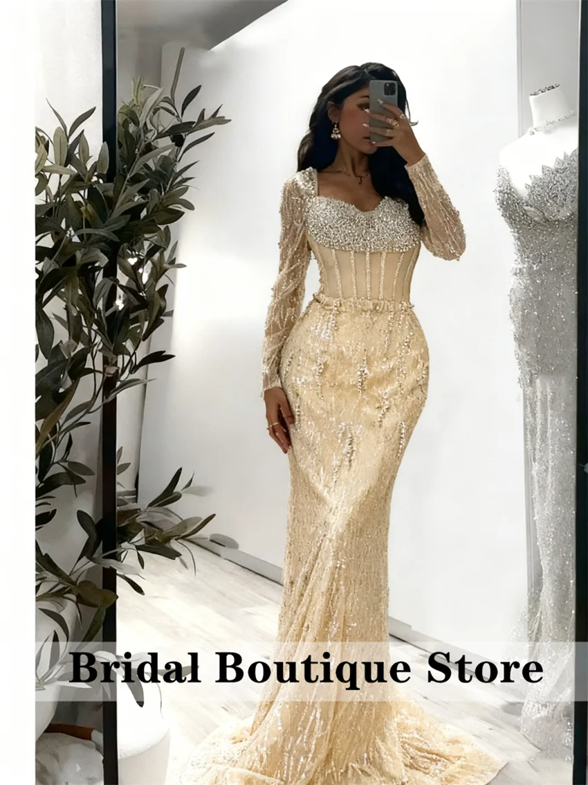 Shining Blue ดูไบชุดราตรี 2025 ประดับด้วยลูกปัดคริสตัลงานแต่งงานชุดสําหรับโอกาสพิเศษ Vestidos ที่กําหนดเอง