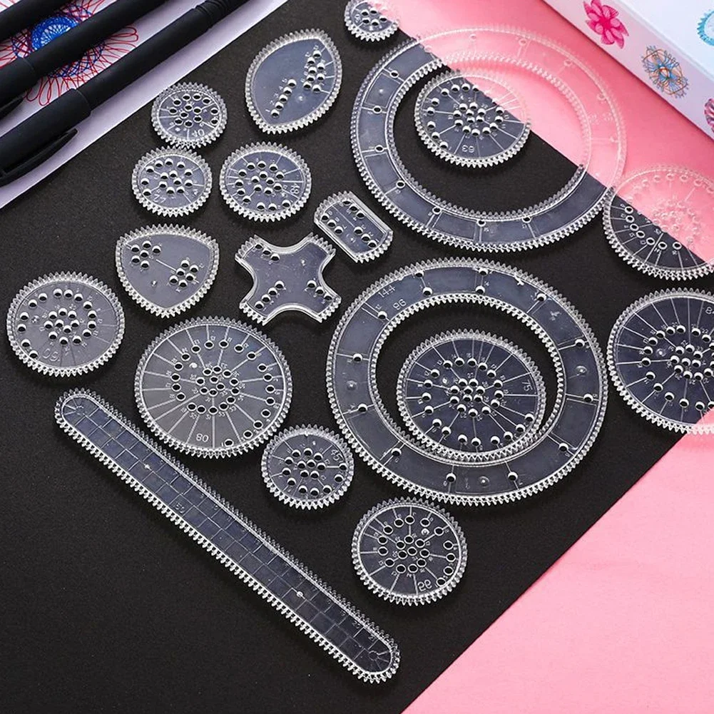 Funny Spirograph Drawing Toys Set Interlocking Gears & Wheels Geometric Ruler Drawing Accessories Creative Educational Kids Toy