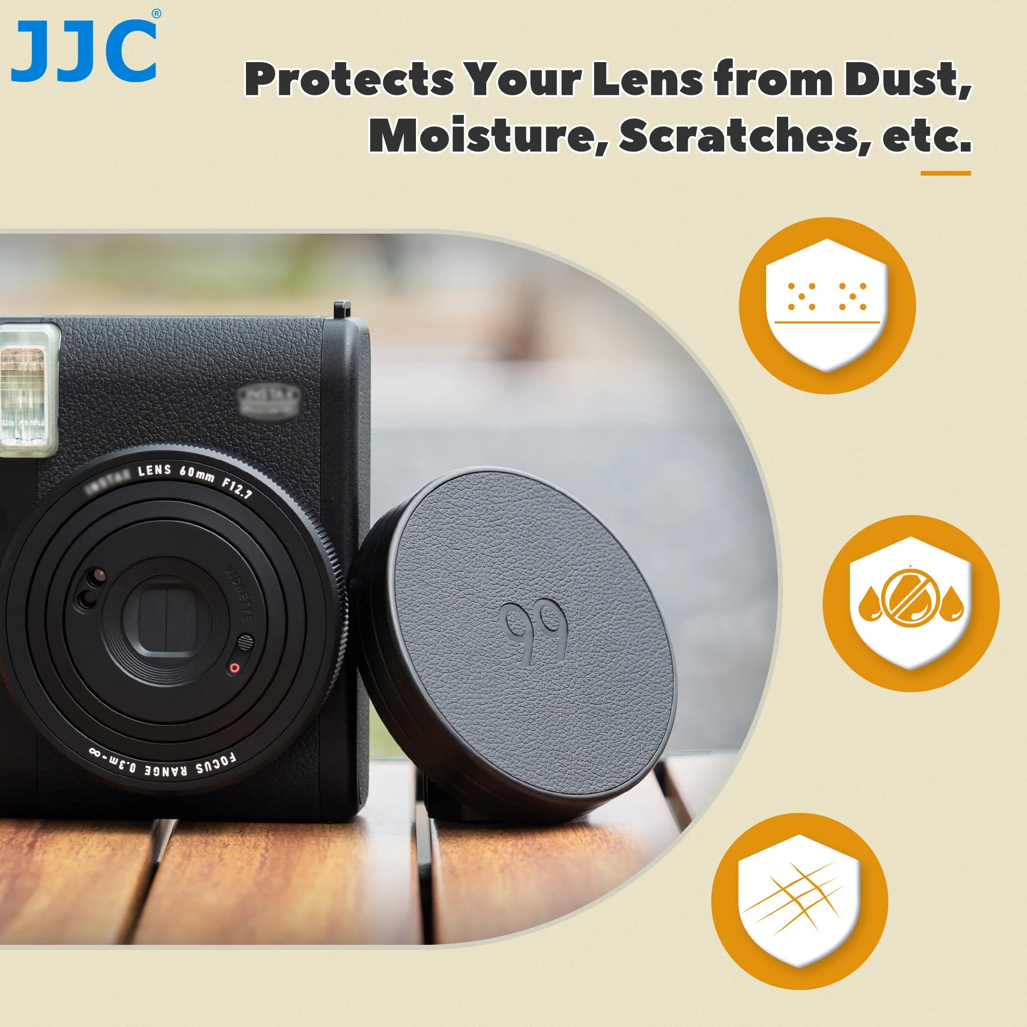JJC Tutup Lensa Kulit Retro untuk Fujifilm Instax Mini 99 Penutup Lensa Kamera Ringan Aluminium Instan Aksesori Kamera Fuji