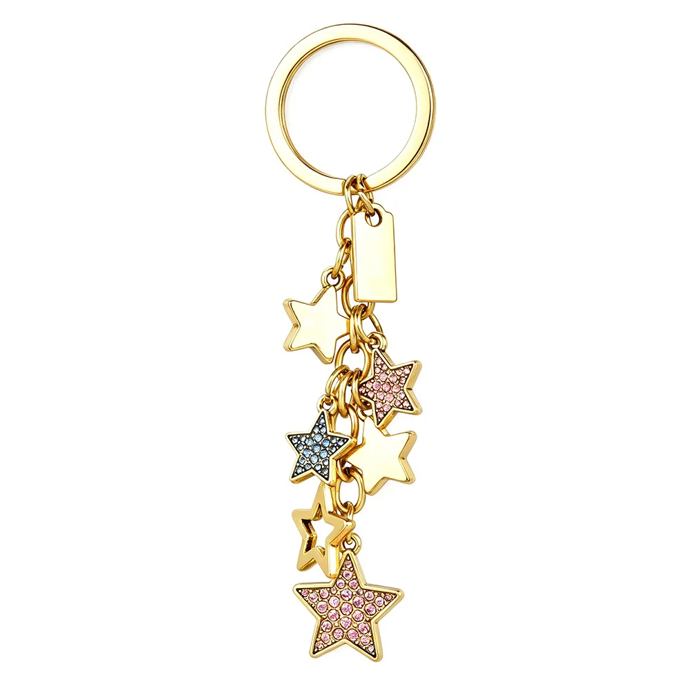 5pcs/lot Gold Sliver Star Rhinestone Keychain Multi Pcs Set Low MOQ Fashion Bag Pendant