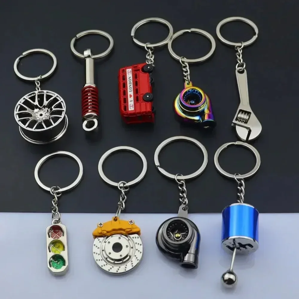 Metal mini carro auto criativo roda chaveiro peças acessórios entusiasta de automóveis chaveiro anel corrente para homem mulher amante presente
