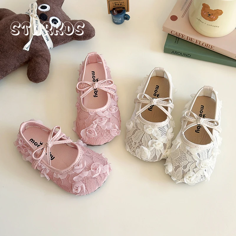 

Pink Cherry Blossom Lace Ballet Flats Kid Girls Mesh Ballerina Shoes Baby Child White Rose Flower Wedding Party Dress Zapatos