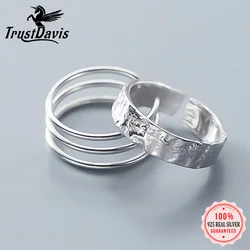 Trustdavis Authentic 925 Sterling Silver Fashion Three Layer Uneven Opening Ring For Women Wedding S925 Ring Jewelry Gift DA1184