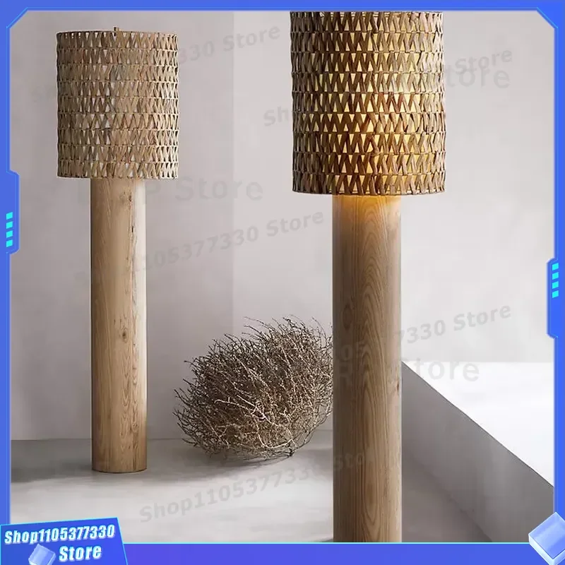 Retro Vertical Floor Lamp Creative Solid Wood Living Room Atmosphere Light Modern Standing Lamp for Home Decor Bedroom Corner