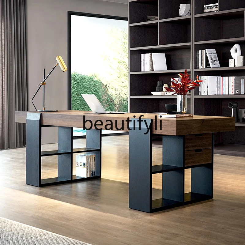 

Стол из орехового дерева, минималистичный итальянский стиль, свет для гостиной, роскошный офисный стол, компьютерный стол, верстак