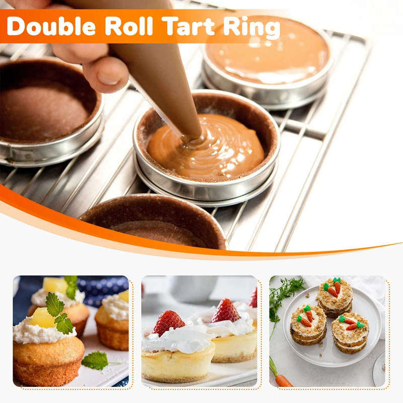 12 Pieces 3.15 Inch Double Rolled Tart Rings Stainless Steel Round Muffin Rings Metal Crumpet Rings Molds