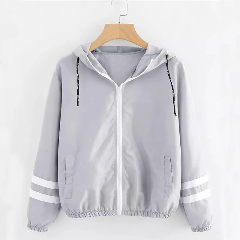 Mode Mit Kapuze Windjacke Jacke Frauen Elegante Farbe Block Patchwork Zipper Bomber Jacke Herbst Mantel Lässig Oberbekleidung Regenmantel