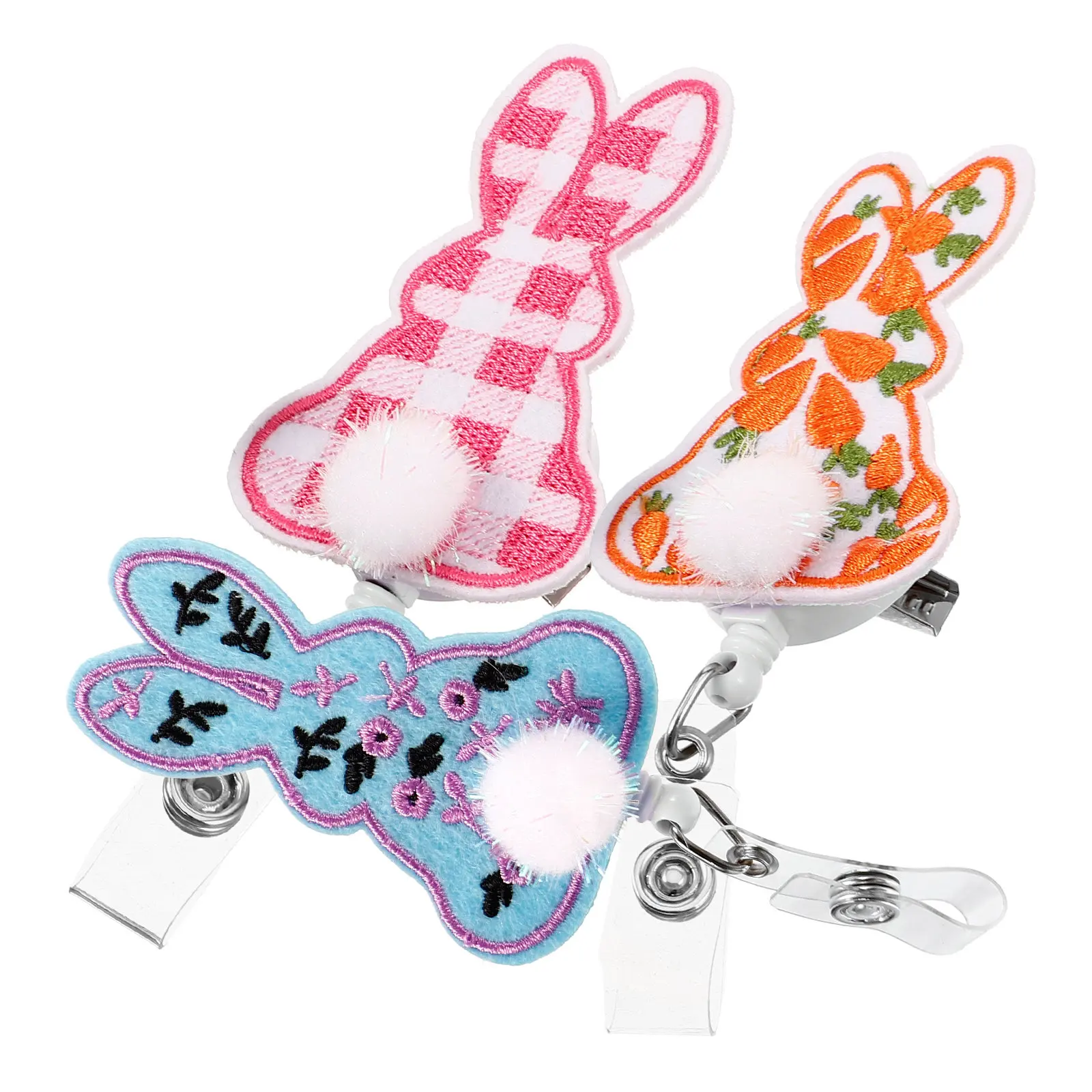 

Набор из 3 выдвижных держателей для бейджей в виде кроликов, портативные, для медсестер, работников здравоохранения, для удостоверений личности, ключей, с прочным зажимом для крепления