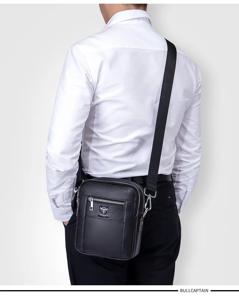 

Real leather crossbody bag men's multi-zipper square large capacity shoulder bag leather mobile phone storage bag