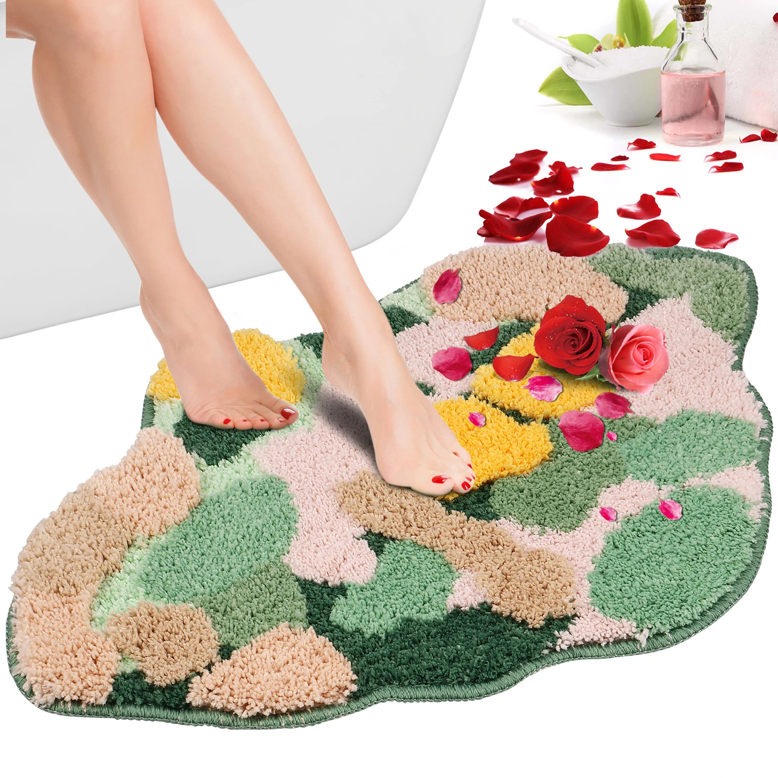 Moss Leaf Bathroom Rugs Non-Slip Moss Bath Mat Super Absorbent Bath Mat Soft Microfiber Machine Washable Shower Mat