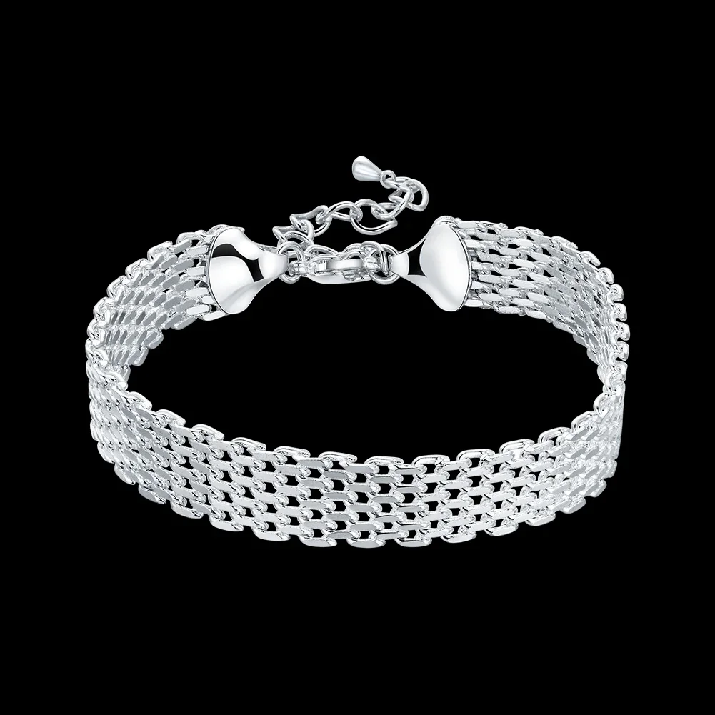 Hot Luxury jewelry fashion 925 Sterling Silver Creative strap chain Bracelet for woman brands Wedding party Holiday gifts