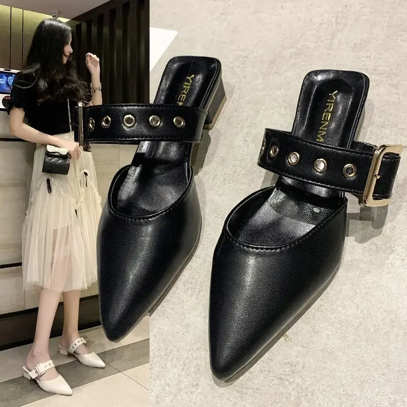 Sandali da donna primavera autunno punta a punta PU cinturino incrociato pompa fibbia femminile casual solido calzature comode scarpe da donna retrò