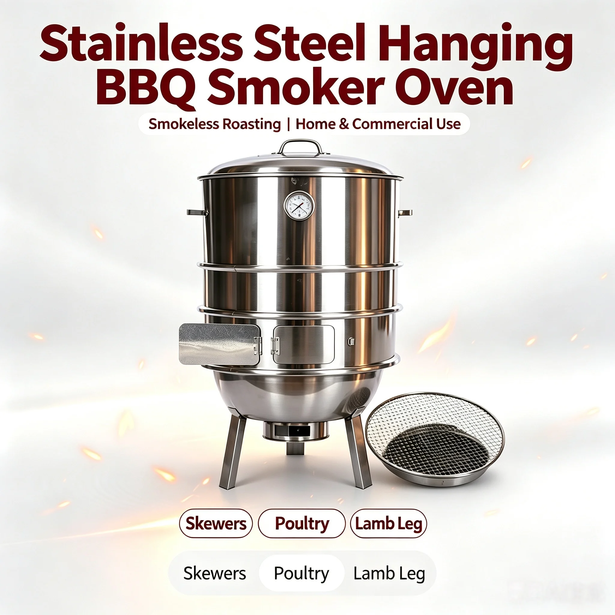 Commercial Stainless Steel Hanging Barbecue Oven, Smokeless Roaster for Skewers, Meat, Chicken, Duck, Goose, Lamb Leg