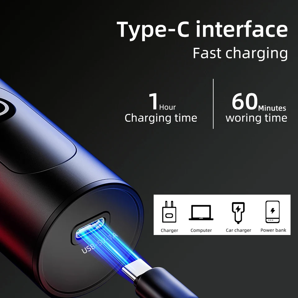 Rasoio elettrico portatile da uomo Mini rasoio da barba rasoio a doppio uso bagnato e asciutto rasoio a ricarica rapida di tipo C per rasoio da uomo