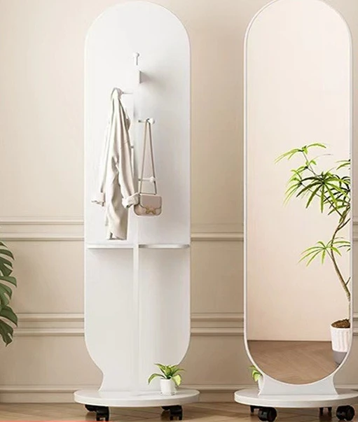 

Rotating dressing floor mirror household mobile simple clothes and hats hanging clothes rack integrated multi-functional