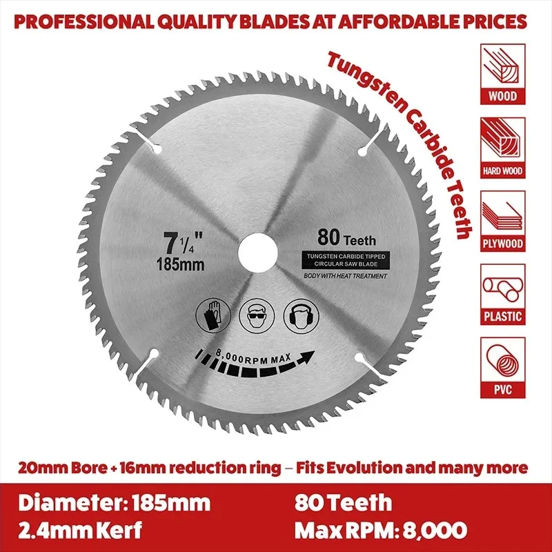 شفرة منشار دائري كربيد أسطوانة تقطيع الخشب TCT شفرة المنشار 185 مللي متر x80T x20 مللي متر يميل القاطع أدوات قطع النجارة القرص