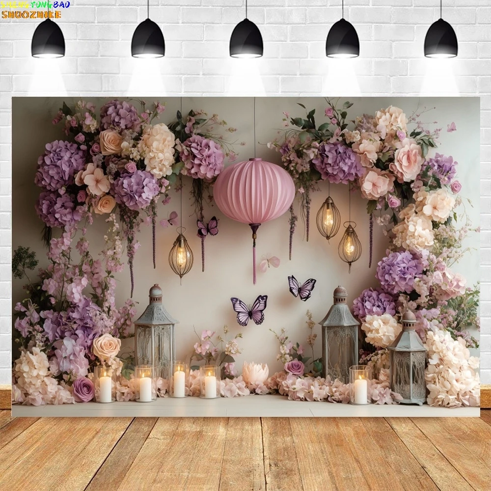 Boys Girls Birthday Photography Background Cake Smash Party Kids Portrait Decor Balloons Butterfly Castle Backdrop Photo Props
