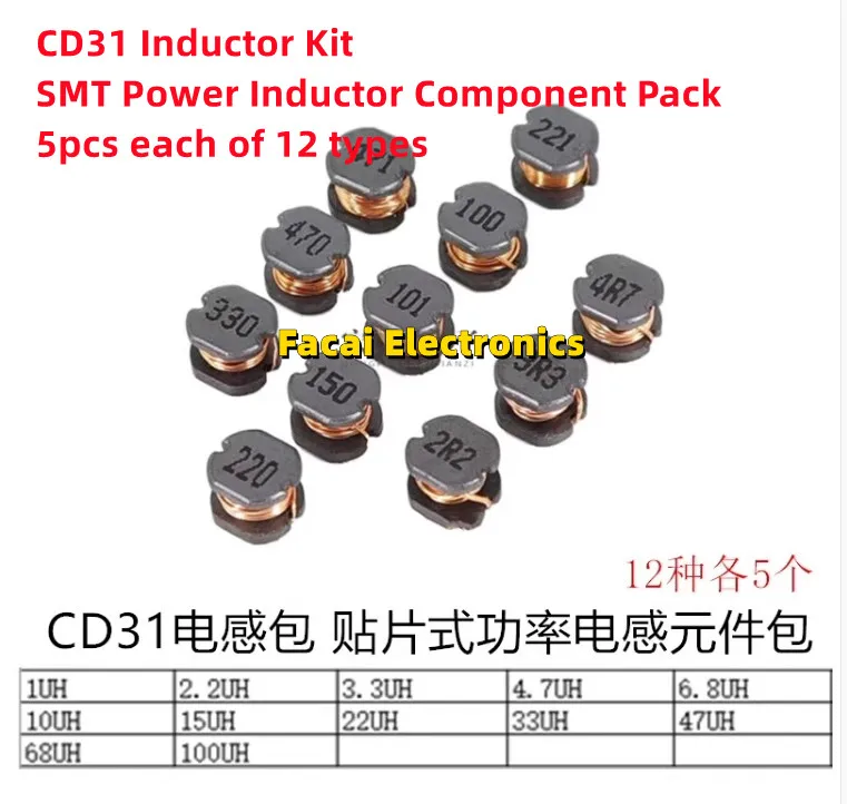 CD31/32/42/43/52/53/54/73/75/105 Chip Power Inductor Component Pack 5pcs each of 12 types Total 60pcs