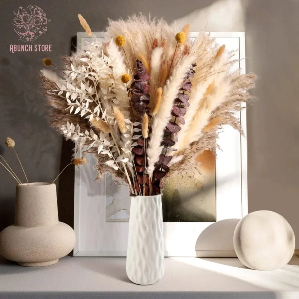 

Natural Dried Pampas Grass Bouquet Boho Home Decor Fluffy Bunny Tails Grass DIY Artificial Flowers Farmhouse Wedding Decoration