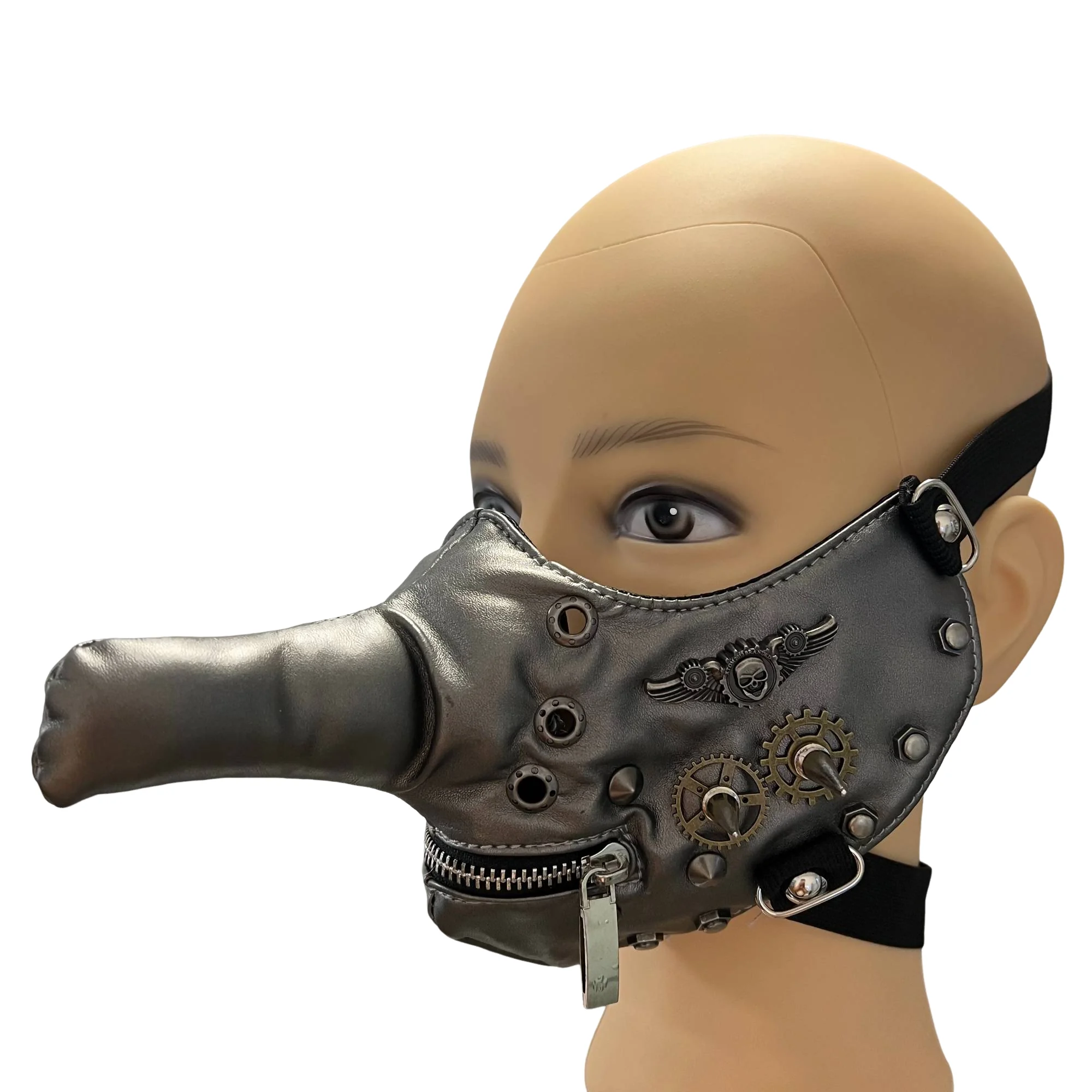 Masque en PU à long nez de style steampunk pour hommes et femmes, accessoires de cosplay, masque de moto, habillage de fête d'Halloween