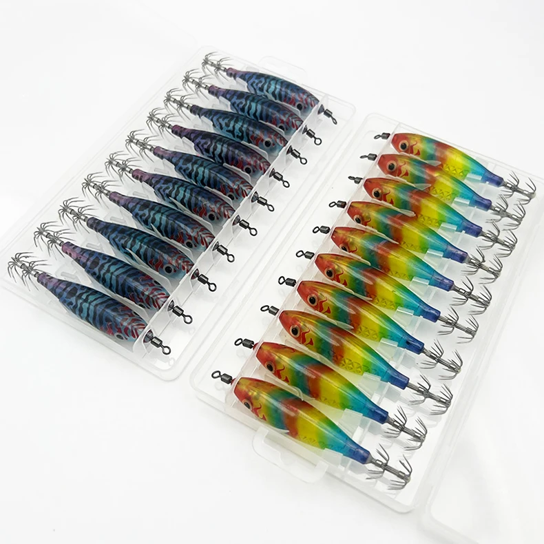 ShareShark 10 Stück/Box 8cm/5,7g Garnelen-Angelköder Leuchtender Tintenfisch-Jig-Haken Meeresfischerei-Zubehör Künstlicher Köder Oktopus-Köder – Detail 4