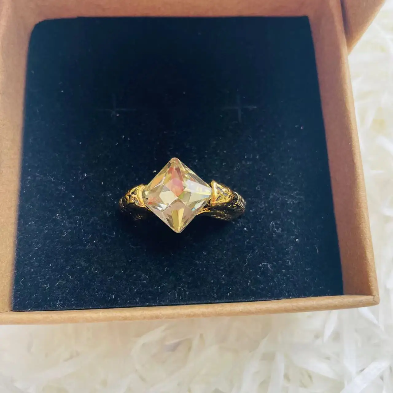 Anel de pedra de feiticeiro anel de pedra de filósofo amarelo em caixa de presente vintage 2 peças conjunto halloween páscoa presente de natal