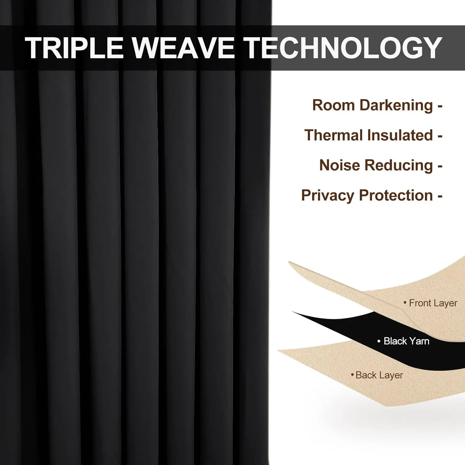2PCS Room Divider BlackOut Curtain for Living Room, Noise Reduction Curtain with Anti-Rust Grommet Top Blackout Curtain