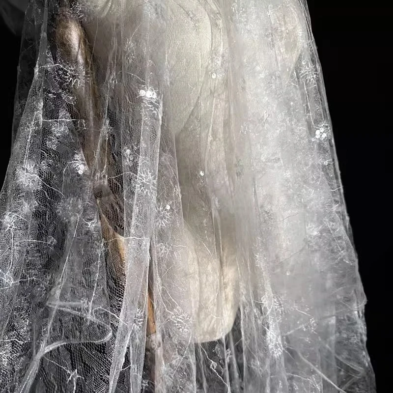 Tessuto di maglia con paillettes ricamate a fiori in pizzo Prospettiva Abito da sposa Cheongsam nero Abbigliamento Designer Tessuto di moda