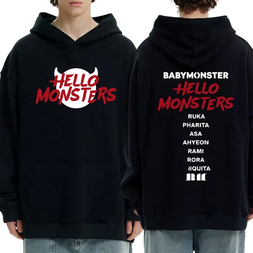 Corea Kpop Babymonster nuevo Hello Monsters World Tour 2025 sudadera Otoño Invierno Unisex sudaderas con capucha de lana hombres mujeres jerseys