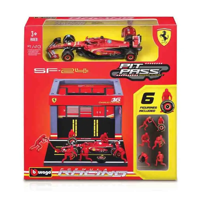 bburago-1-43-2024-f1-ferrari-sf24-16-lecler-55-sainz-jr-diy-pit-house-alloy-luxury-car-die-cast-car-model-toy-series