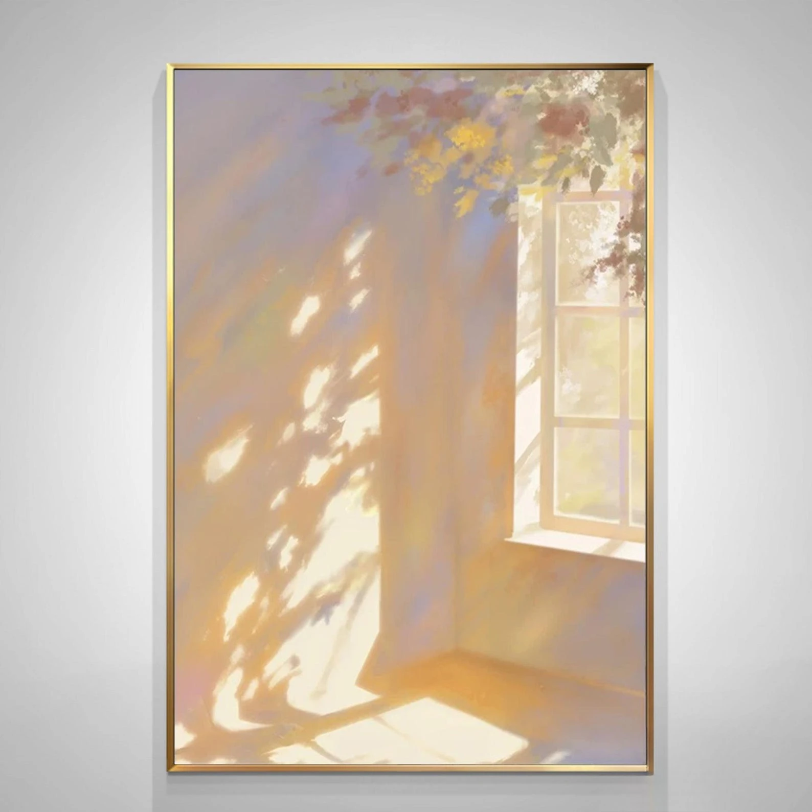 Modern Abstract Sunlight Streaming Through Window Poster Frameless Floral Shadows Canvas Wall Art for Living Room Decortion Gift