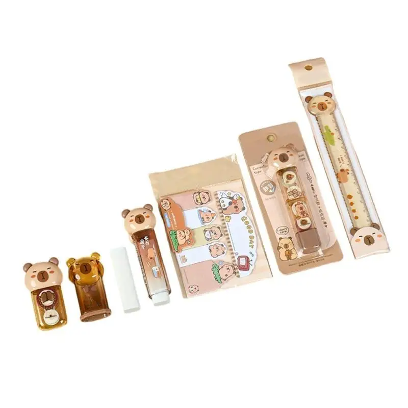 R53C 1 Set Stationery Set Sharpener Ruler Eraser Correction Tape Sticky Notes Learning Gift Box School Supplies