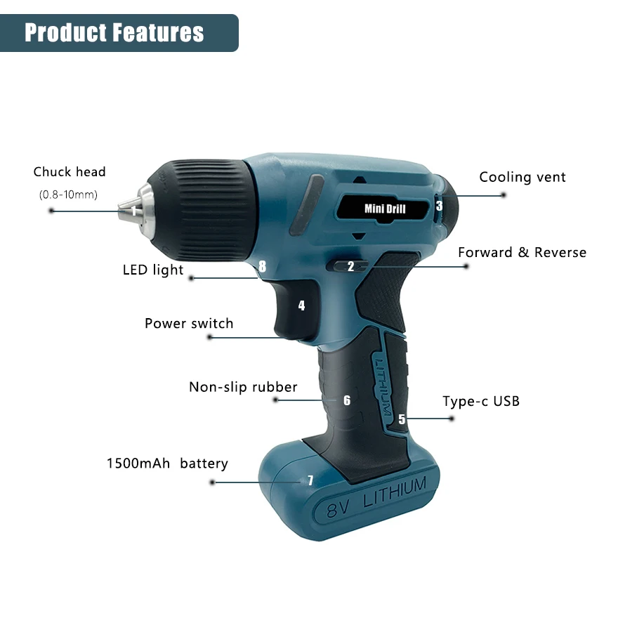 DONUMEH 8V Cordless Electric Screwdriver Mini Electric Drill Cordless Screwdriver Rechargeable Battery Power Tools Maintenance