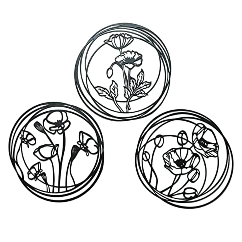 معدن زهرة جدار ديكور مجموعة من 3 ، أسود الأزهار الفن ، فوق السرير ديكور ، الحديثة الجدار الشنق النحت لغرفة ، دائم