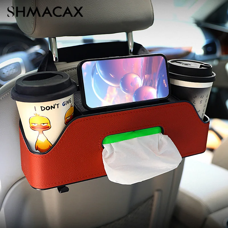 3 In 1 Car Seat Back Cup Holder Storage Box Phone Holder Tissue Box With Straps Auto Backseat Organizer For Auto Interior