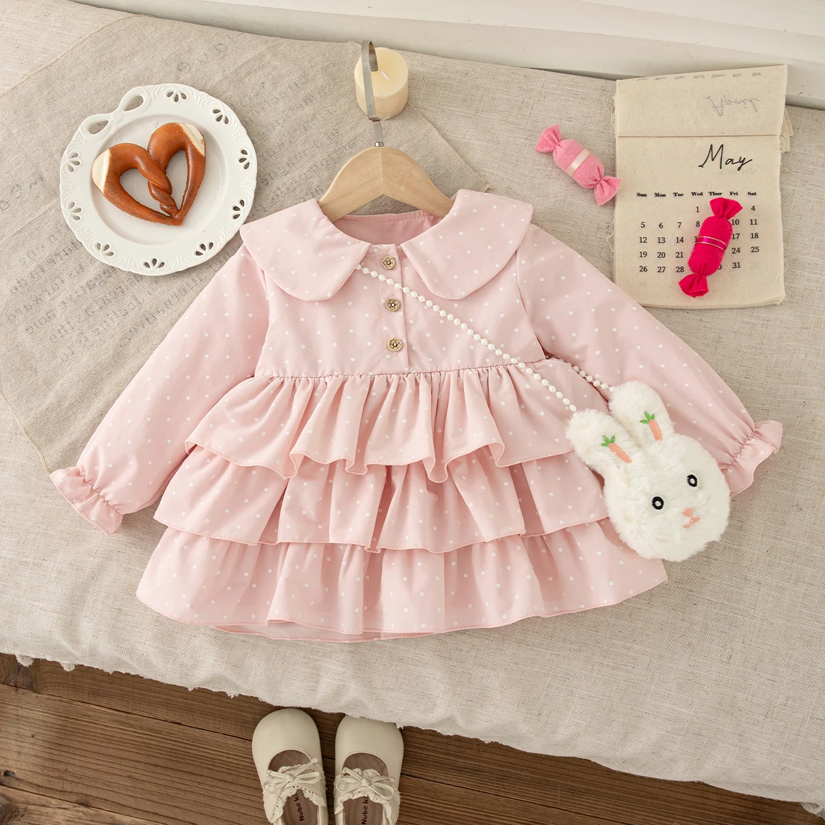 Baby Girl Jacket Spring/Autumn Cotton Polka Dot Collar Long Sleeved Baby Tops Sweet And Cute Baby Girl Jacket Girls' Clothing