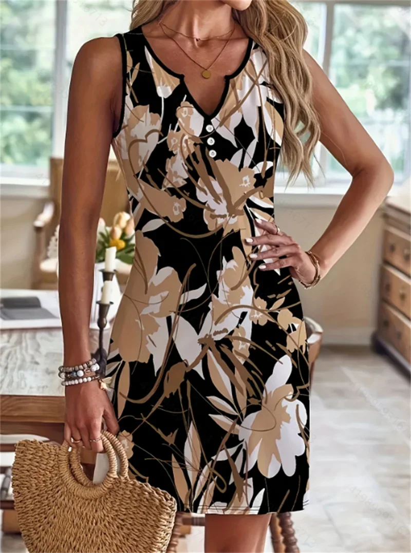 2025 Summer New Amazon Europe And United States Cross-border Printed Halter Women Fashion Comfortable V-neck Sleeveless Dresses