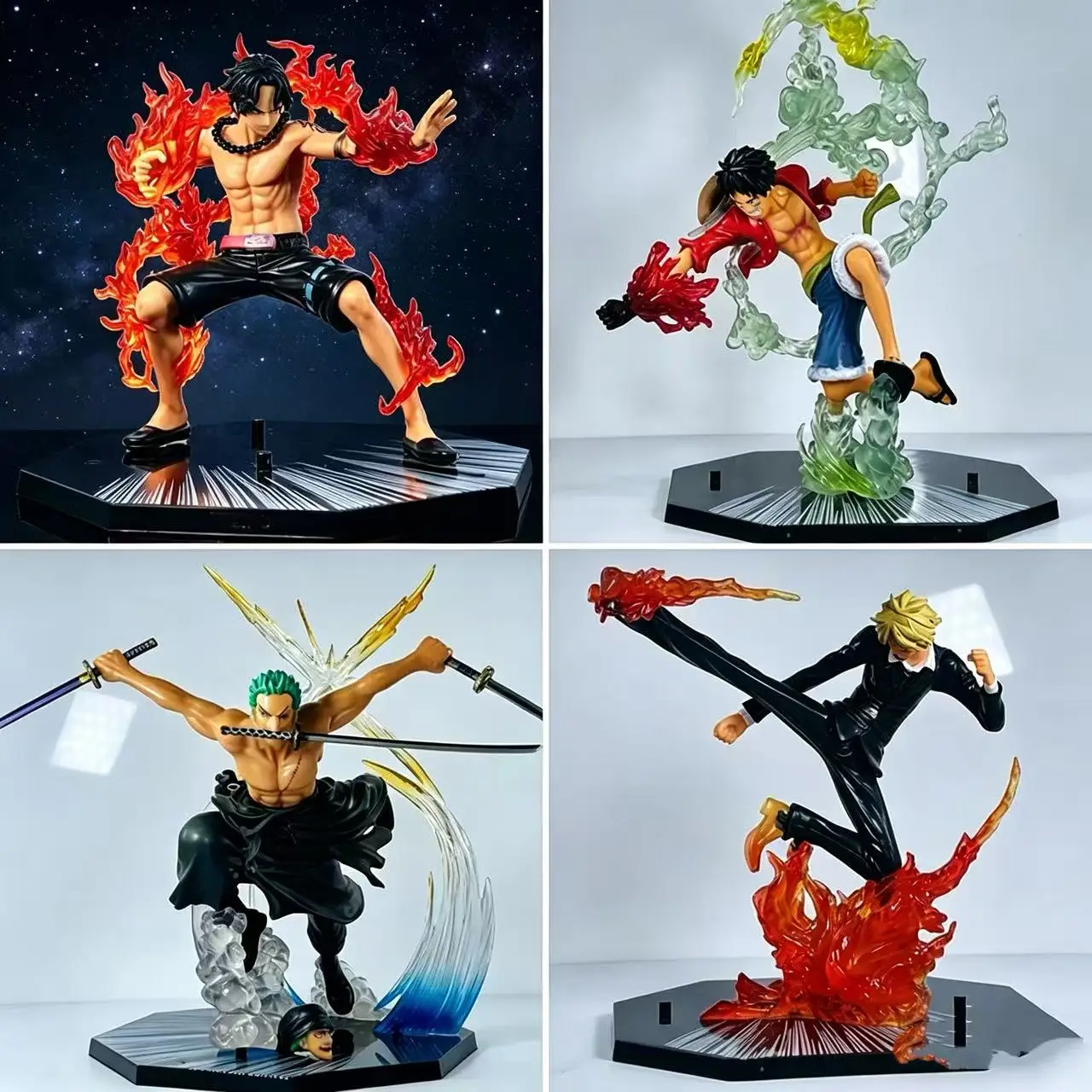 Brandneue One Piece Anime-Figur Feuerfaust Luffy Ace Sanji Kampfmodell PVC Sabo Actionfigur Zoro Geister-Dreiklingen-Spielzeug