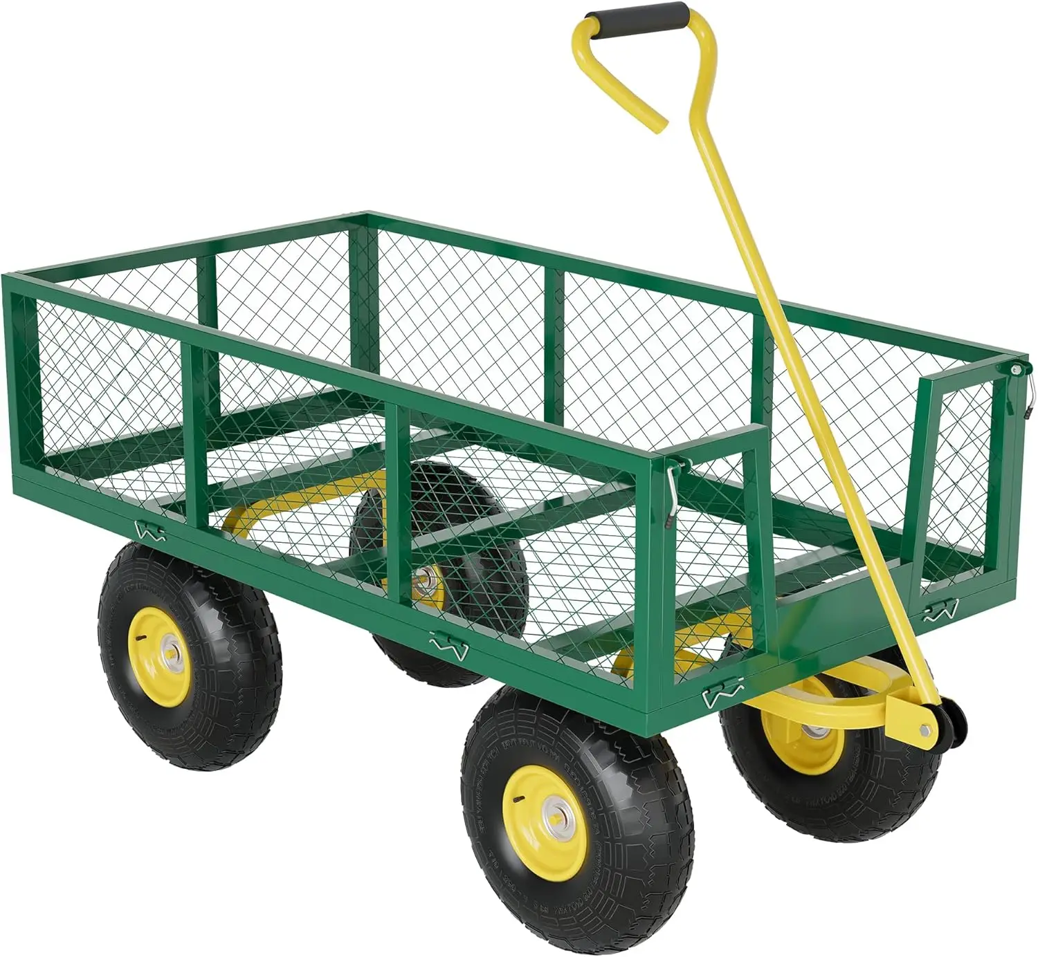 

500 Lbs Garden Wagon 2 in 1 Heavy Duty Steel Garden Cart with 10 Inch All Terrain Tires and Removable Mesh Side Panels 180° Rota