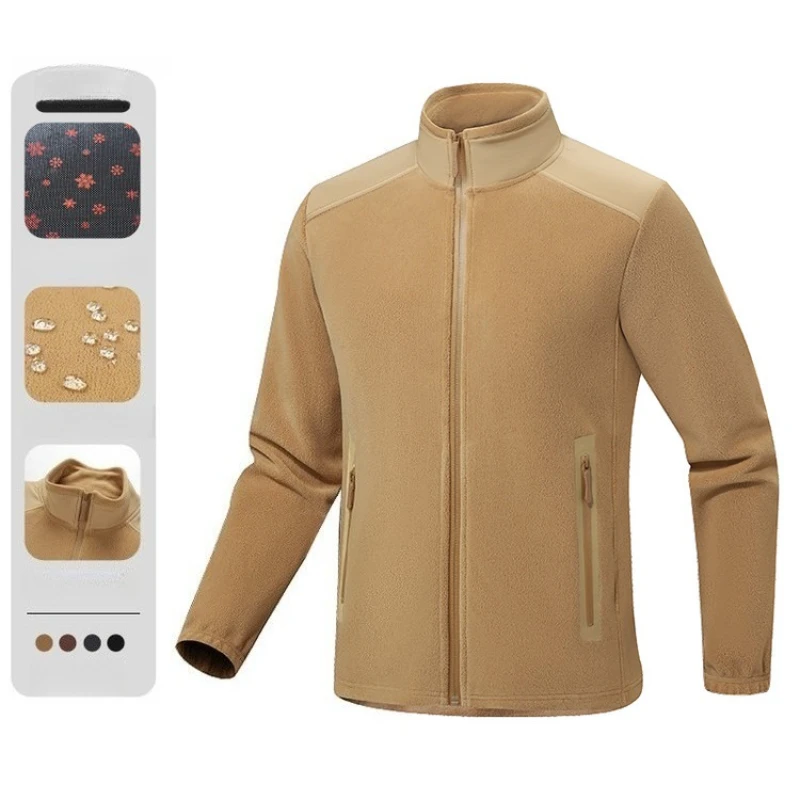 Outdoor Men's Graphene Thermal Fleece Jacket, Windproof Stand Collar, Water Resistant Base Layer, Winter Heat Tech Camping