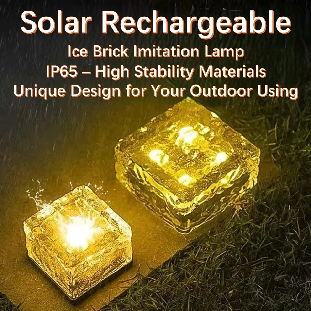 

2Sizes Solar Power IP65 Waterproof Dusk to Dawn Auto Outdoor Courtyard Pathway Glass Ice Cube Landscape Lamp for Amibent/Party