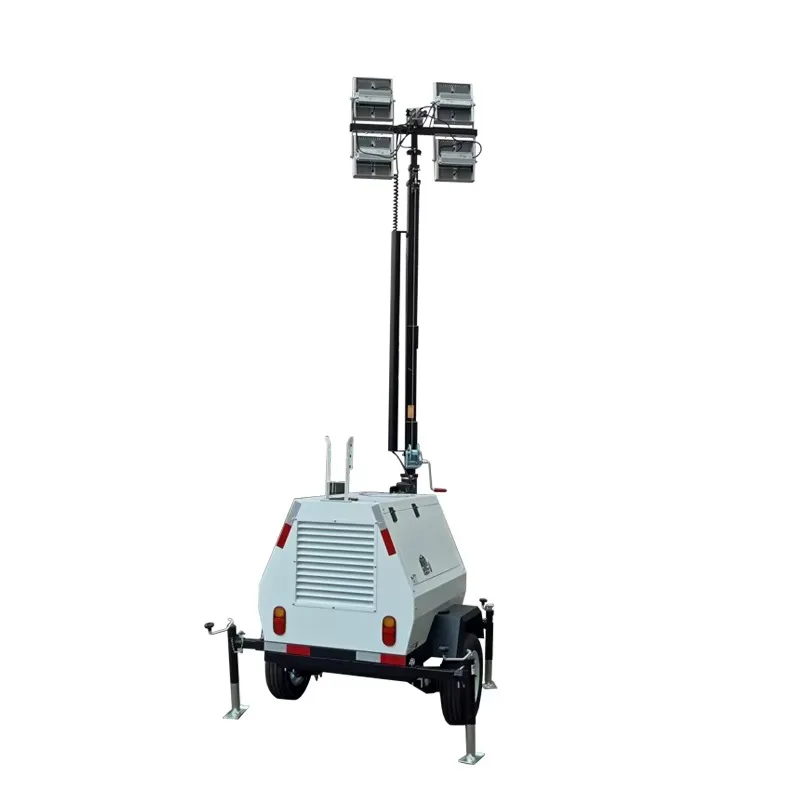 9m Hand-Cranked Elevating Mast Mobile Lighting Tower with Generator Set With 4 LED Lights