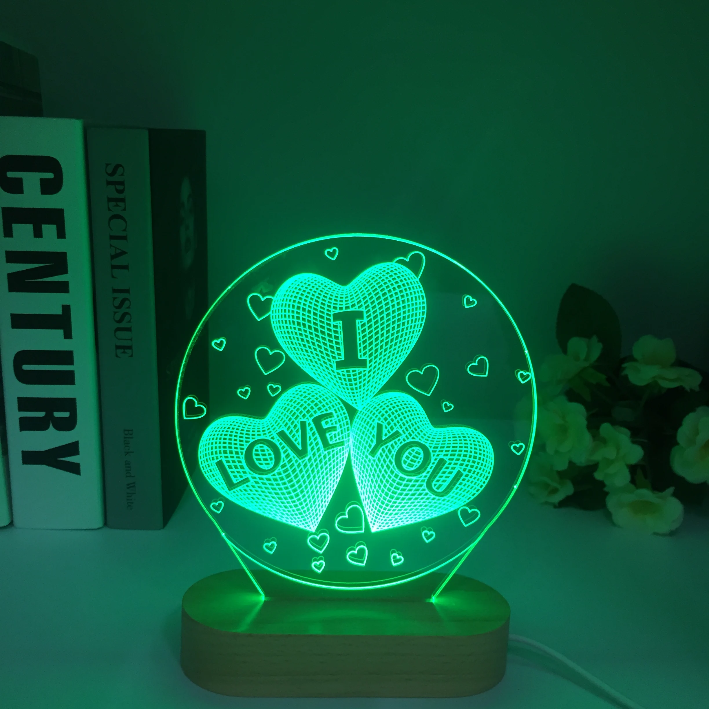 

2022 Newest 3D LED kid night light dining table bedside lamp romantic I love you lamp children home decoration Wooden gift