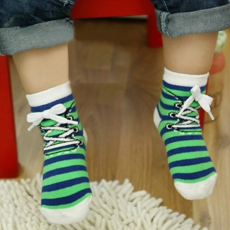 1 Pair Soft Cotton Shoelace Style Baby Socks Non-Slip Cute Short Socks for Boys Girls 0-4 Years Infant Toddler Kids Footwear